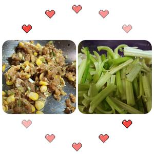 芹菜玉米肉酿豆腐泡油果的做法 步骤1