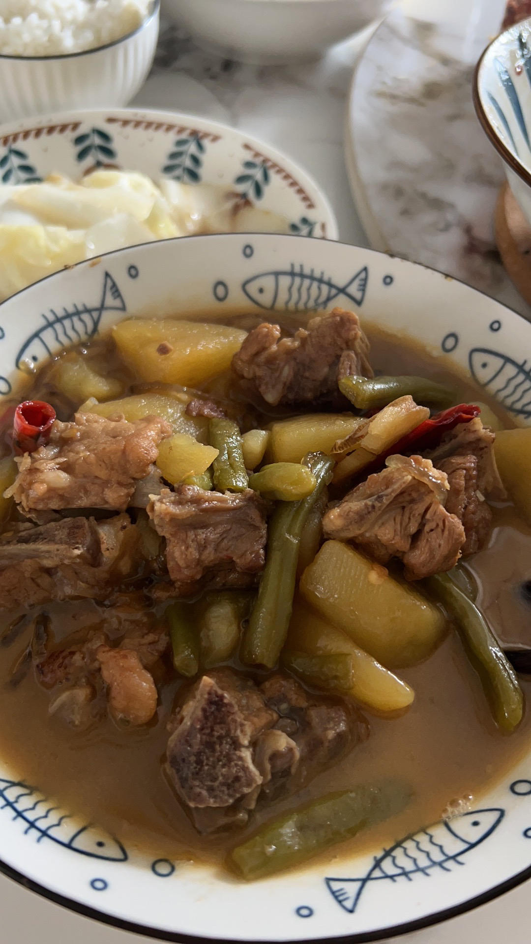 红烧排骨炖豆角