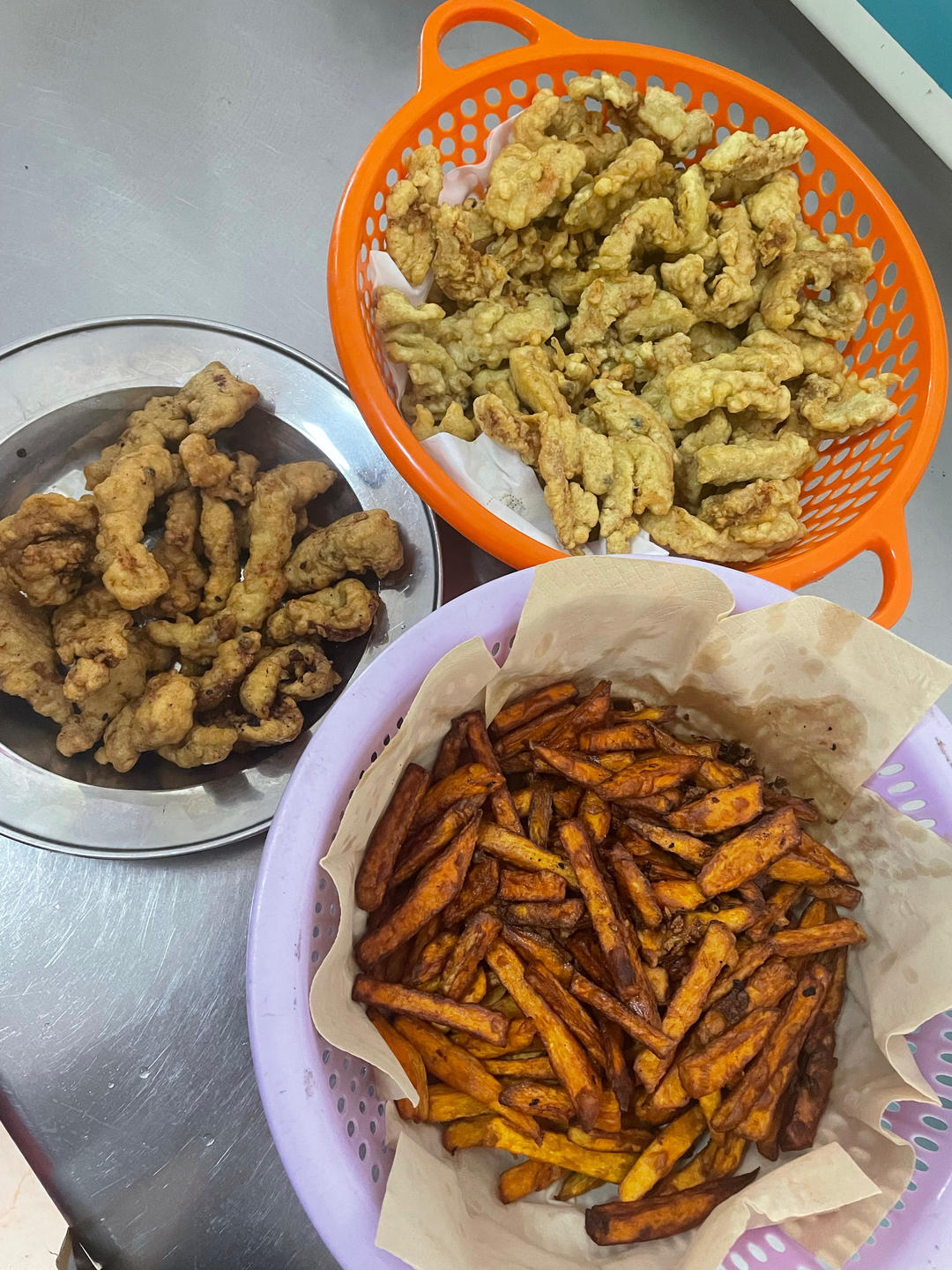 炸酥肉，炸红薯