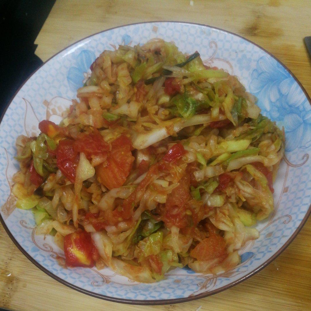 西红柿炒包菜丝