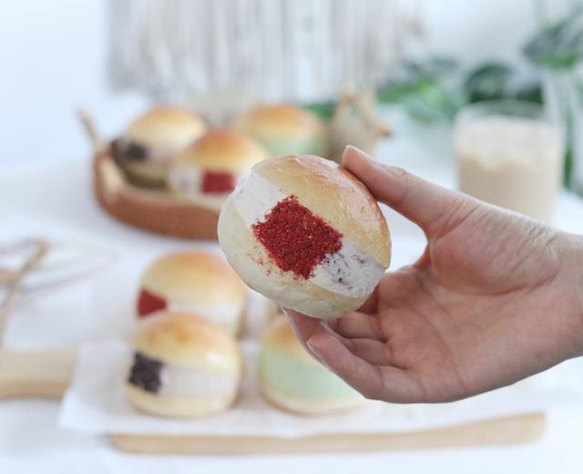 网红冰奶油面包,一次制作3种口味,柔软香甜又冰爽的做法