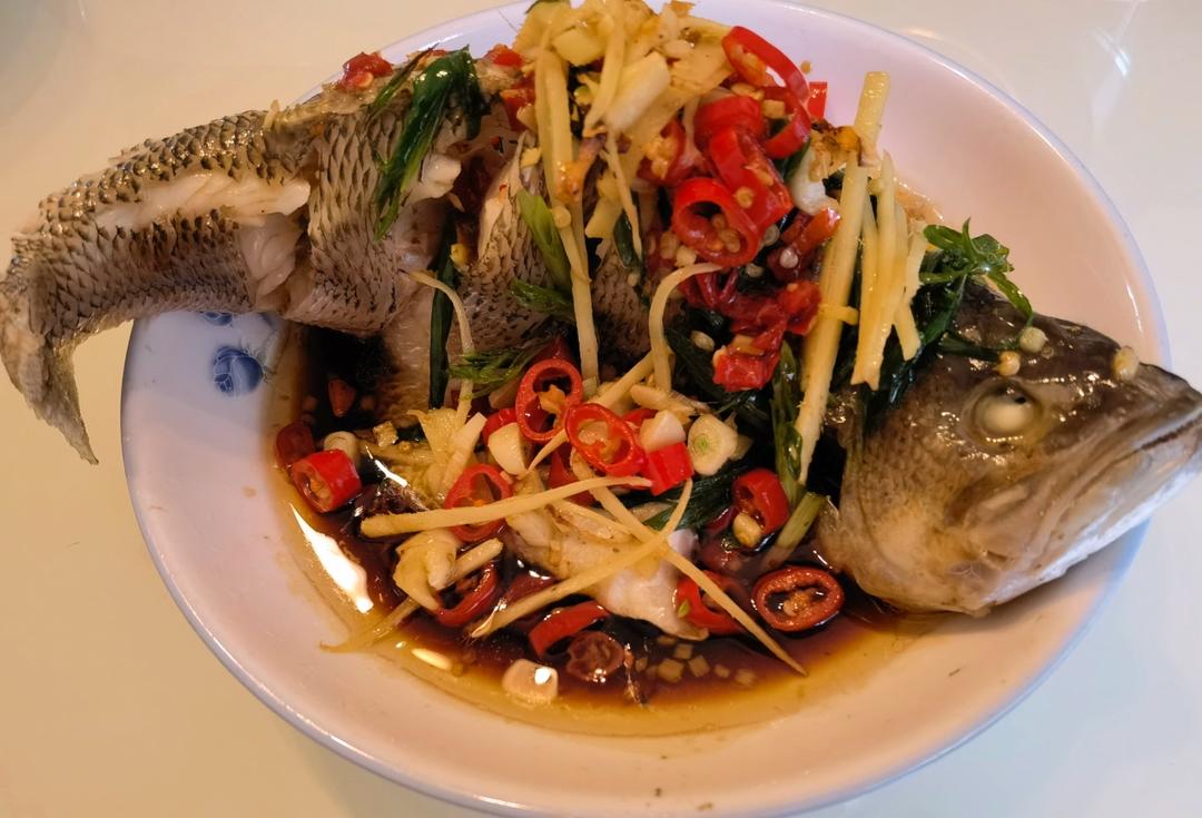 美味的椒汁清蒸鲈鱼