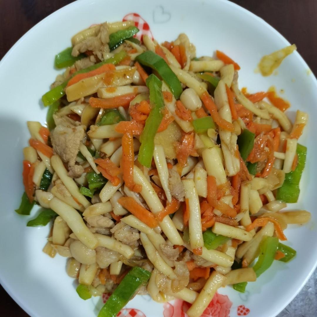 白玉菇炒肉下饭菜