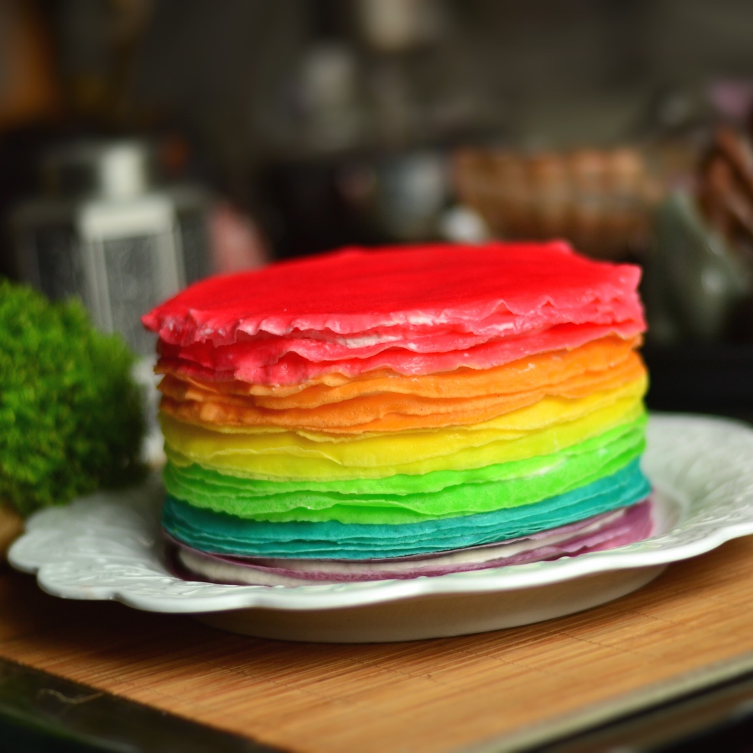 yaya828_2001做的彩虹千层蛋糕 彩虹可丽饼(mille crepe cake)