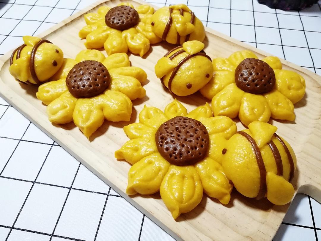 【向日葵蜜蜂馒头】像玩一样的做美食，孩子特爱吃！