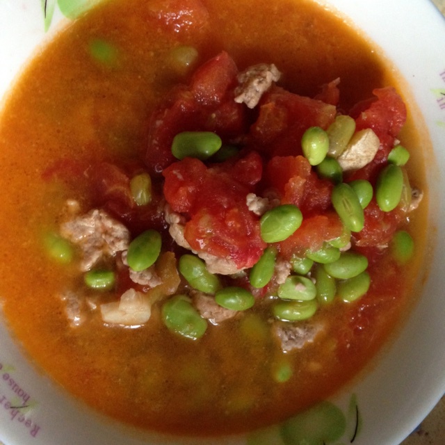 肉末番茄烧毛豆