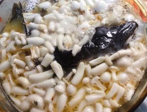 三文鱼头味增汤（辅料：海带、木鱼花、白玉菇、胡萝卜、鱼豆腐） by wqy的做法 步骤8