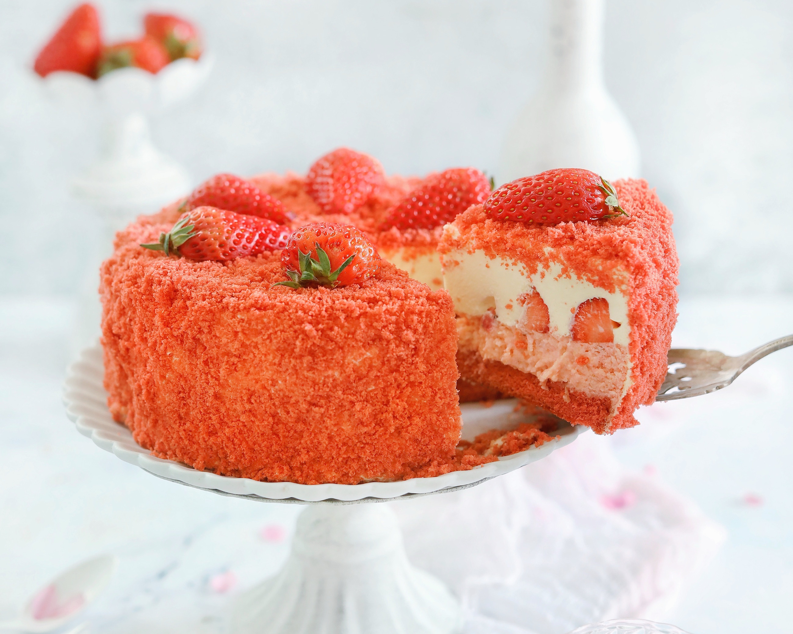 【北鼎烤箱食谱】北海道草莓双层芝士蛋糕的做法