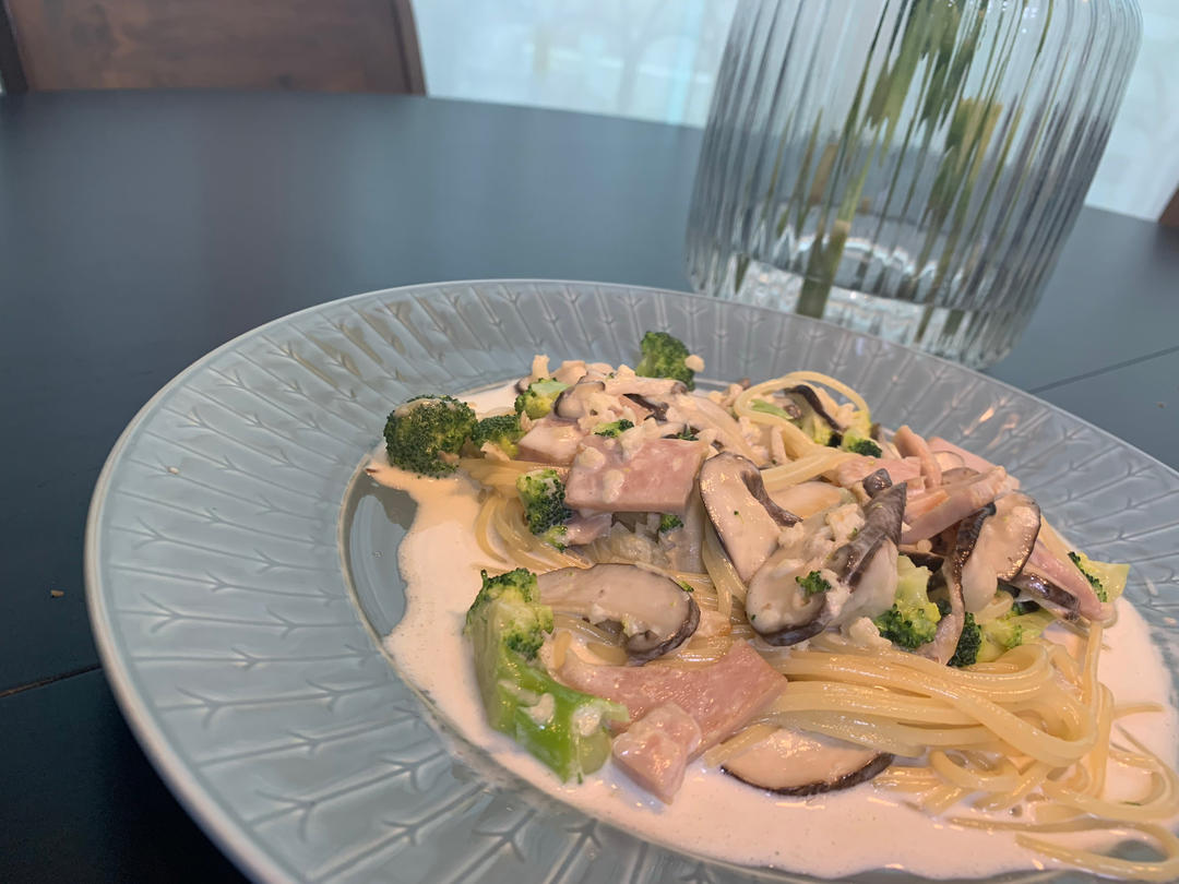 白蘑菇奶油培根意面