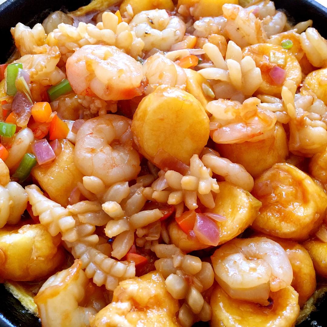 昊天妈咪的小厨房做的铁板三鲜