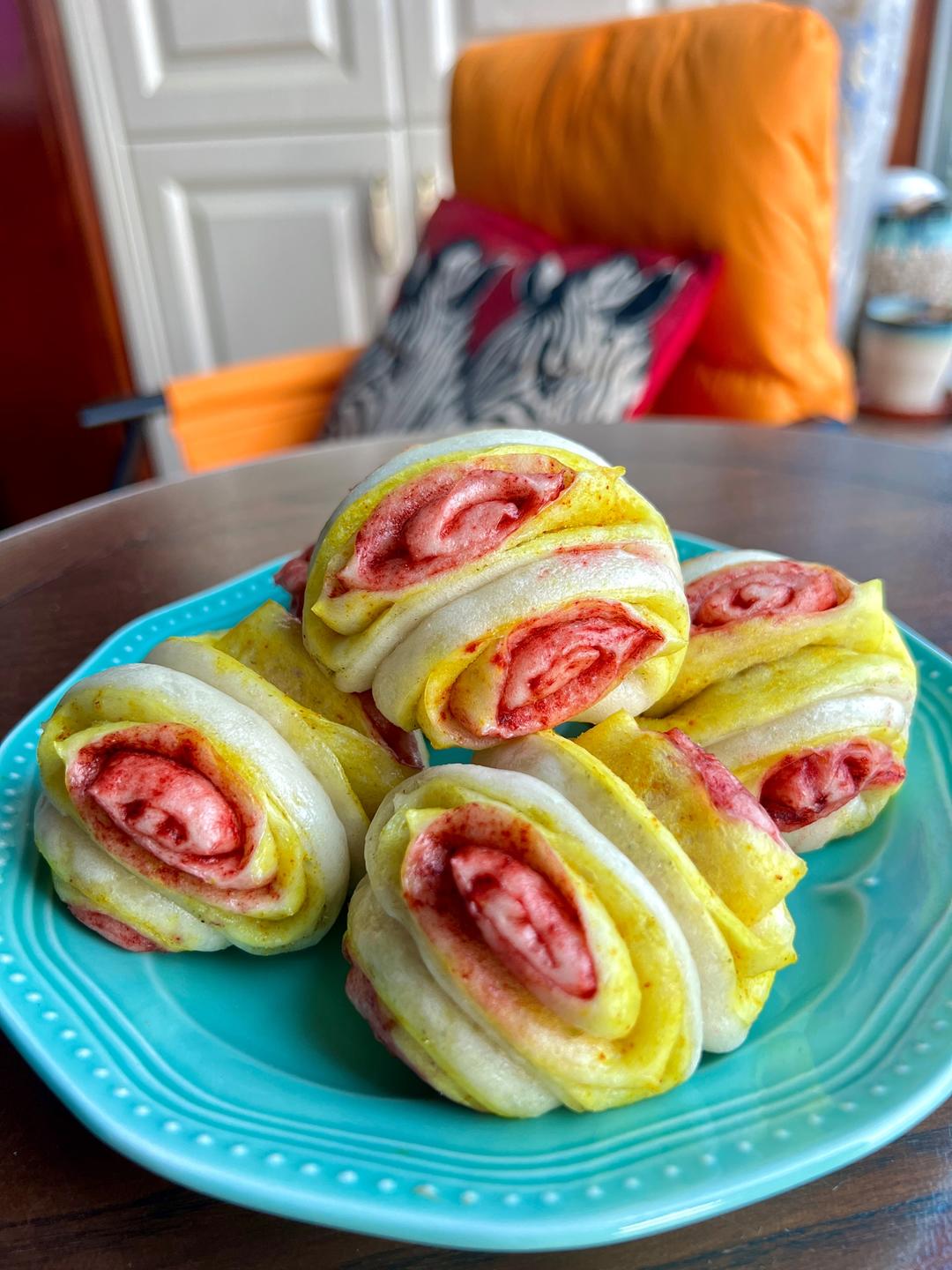 松软的老面香豆子三色花卷（附简易老面制作方法）