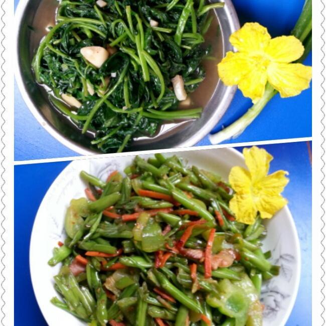 空心菜:爆炒菜叶，爆炒菜梗（节俭版）的做法