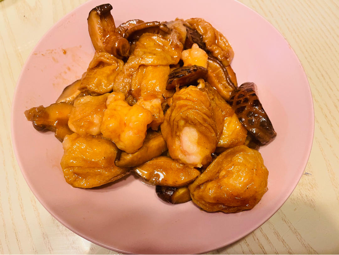 香菇炒油面筋虾滑