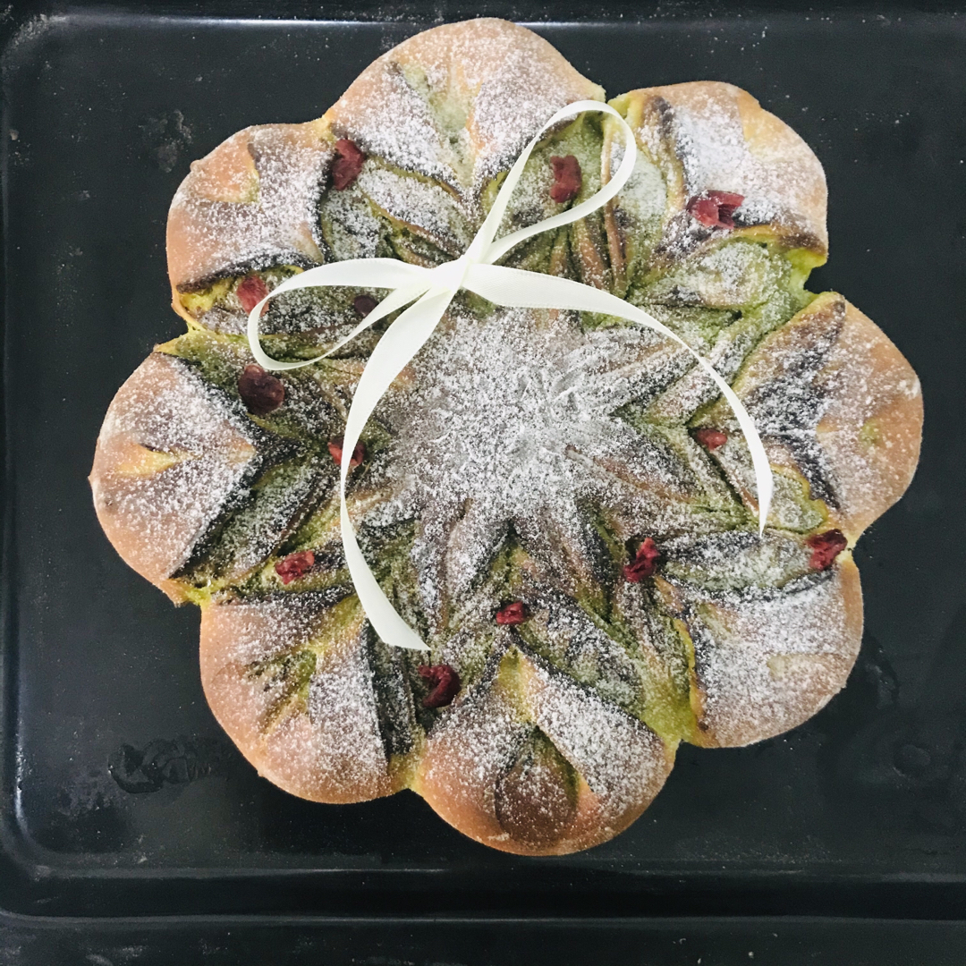抹茶奶酥❄️圣诞雪花面包｜一次发酵