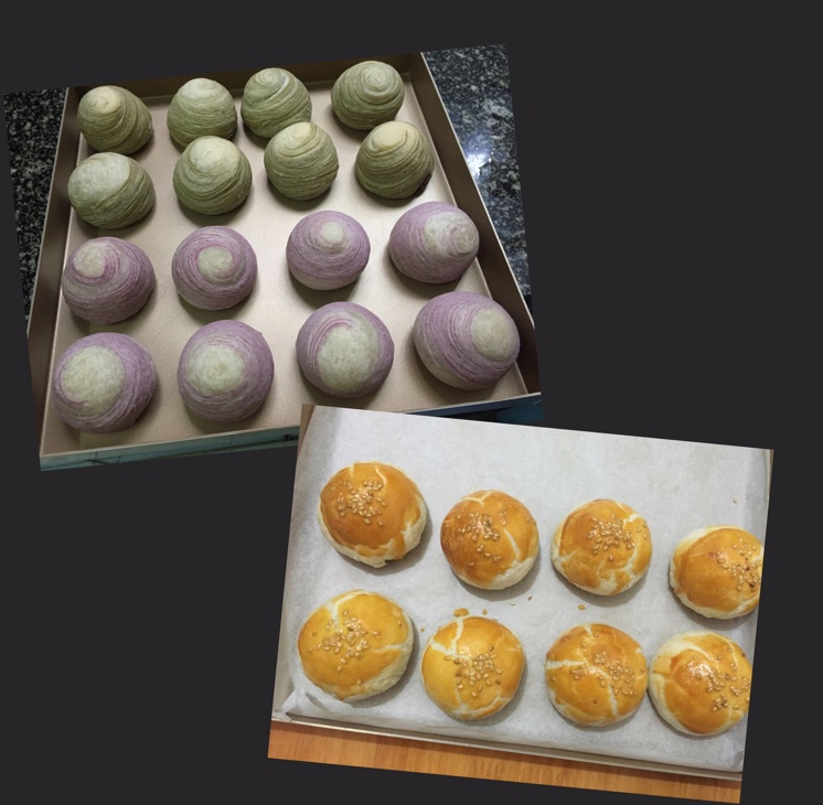 蛋黄酥~紫薯、抹茶、原味~花好月圆，中秋快乐~内附一次做六色蛋黄酥方法~