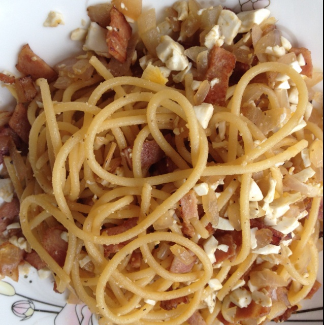 咸蛋黄培根意面