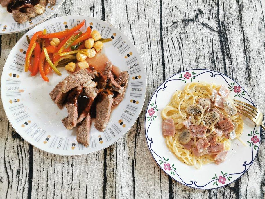 白蘑菇奶油培根意面