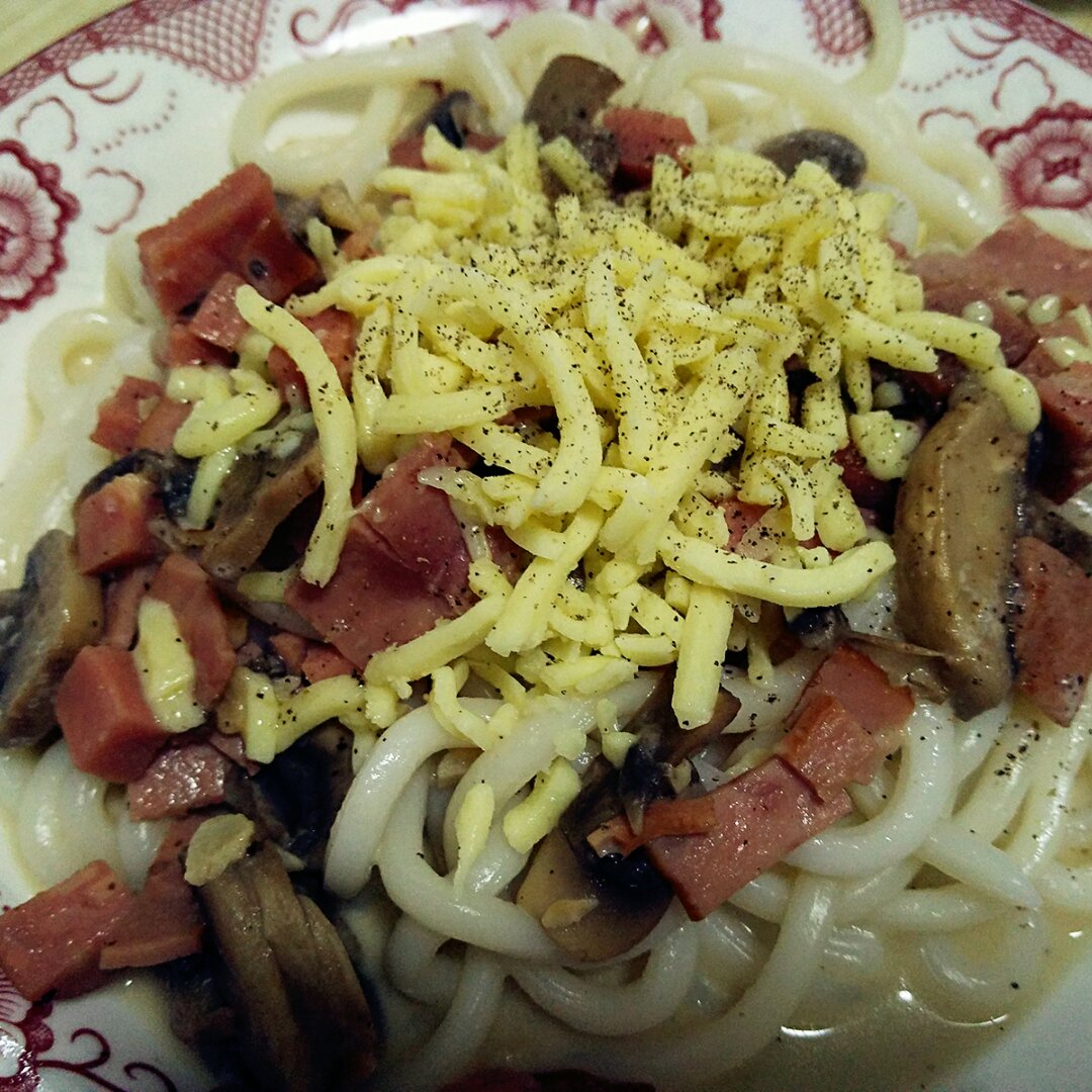 白蘑菇奶油培根意面