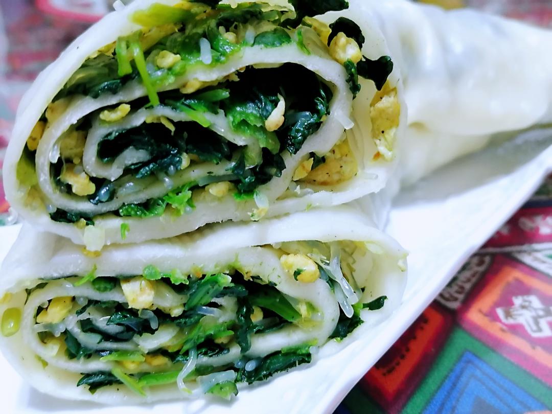 简单易做的菜莽(菠菜鸡蛋粉丝馅)