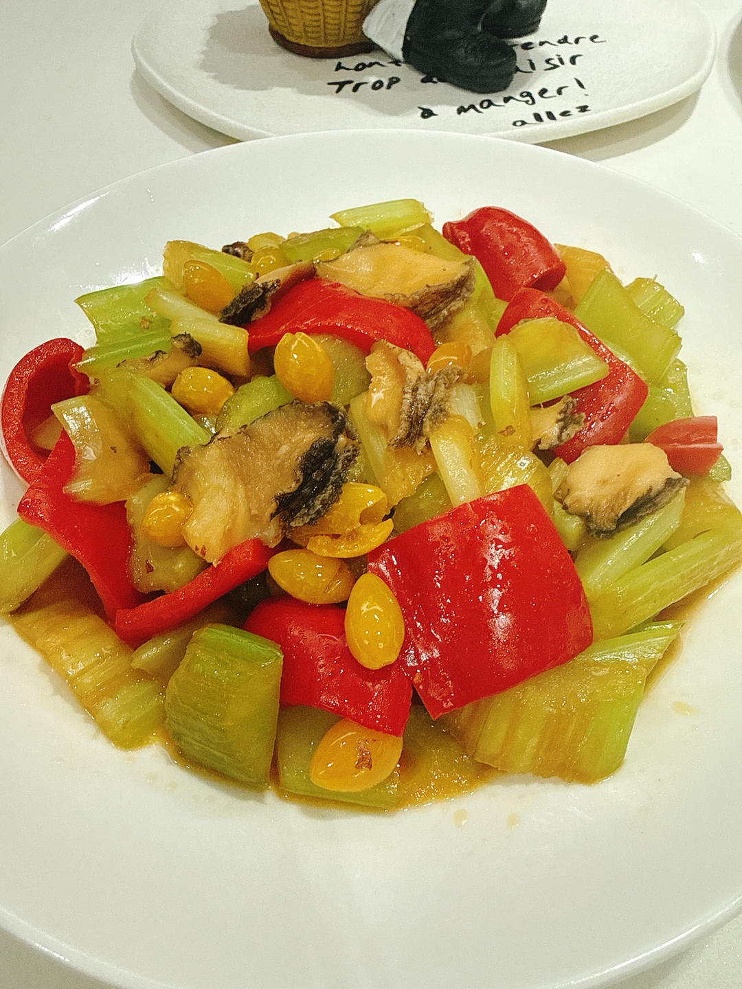 西芹白果炒鲍鱼片（小美版）