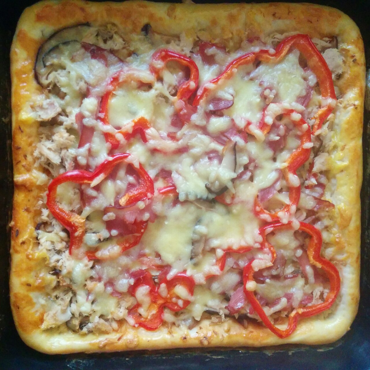 蘑菇火腿心花边比萨