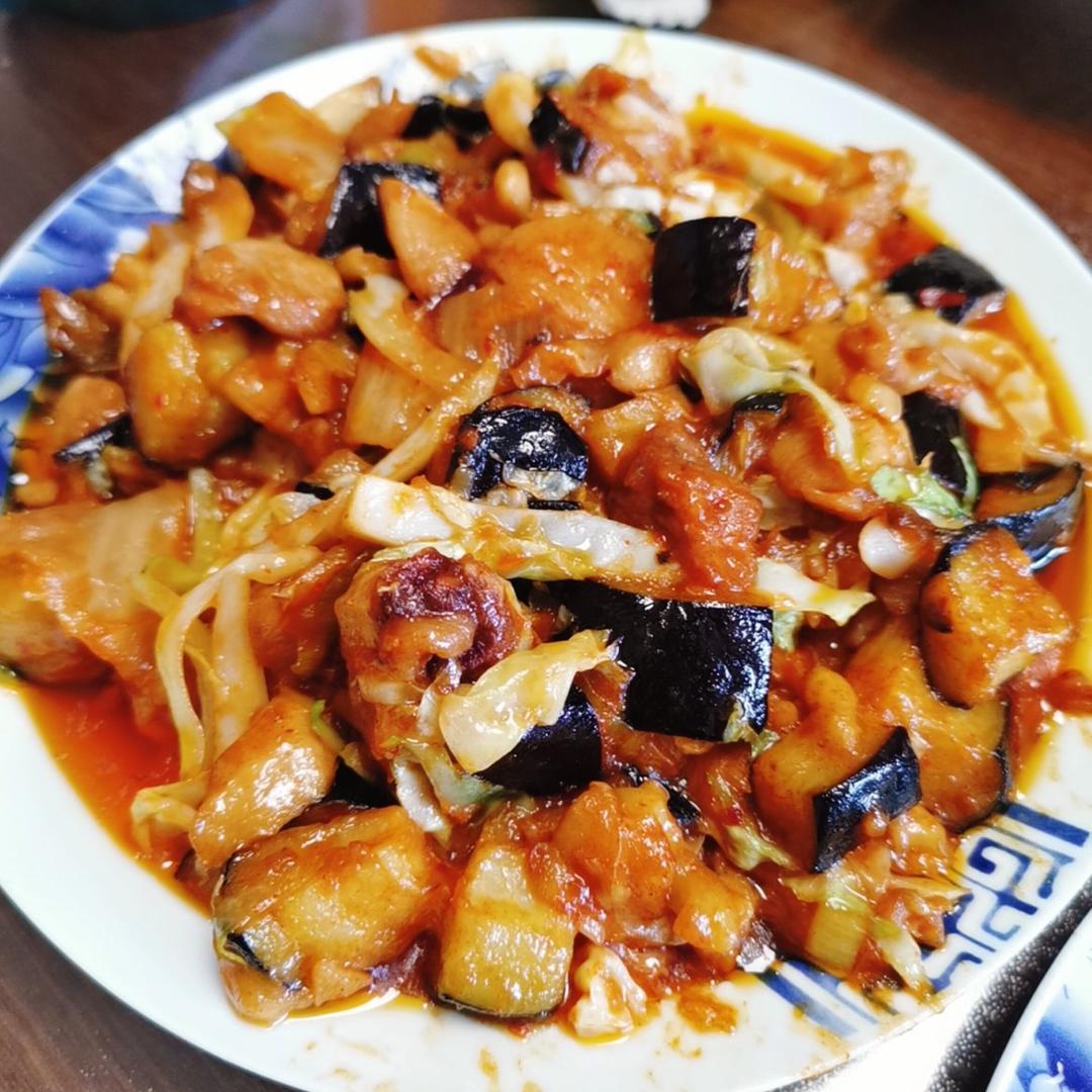 韩式辣酱菜--韩味鸡丁烧茄子