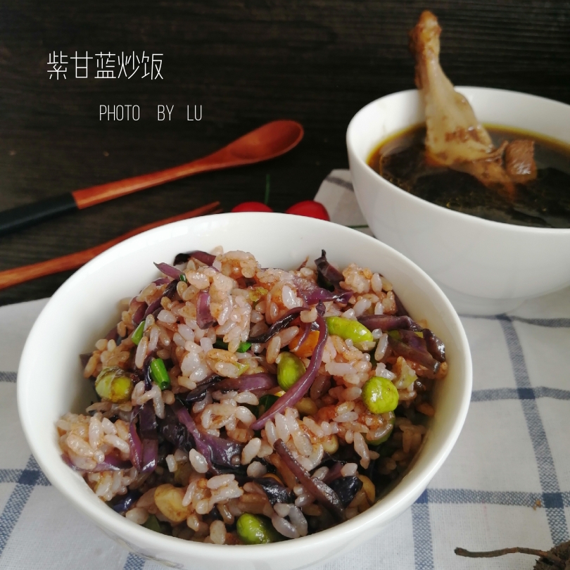 简食紫甘蓝炒饭的做法 步骤4