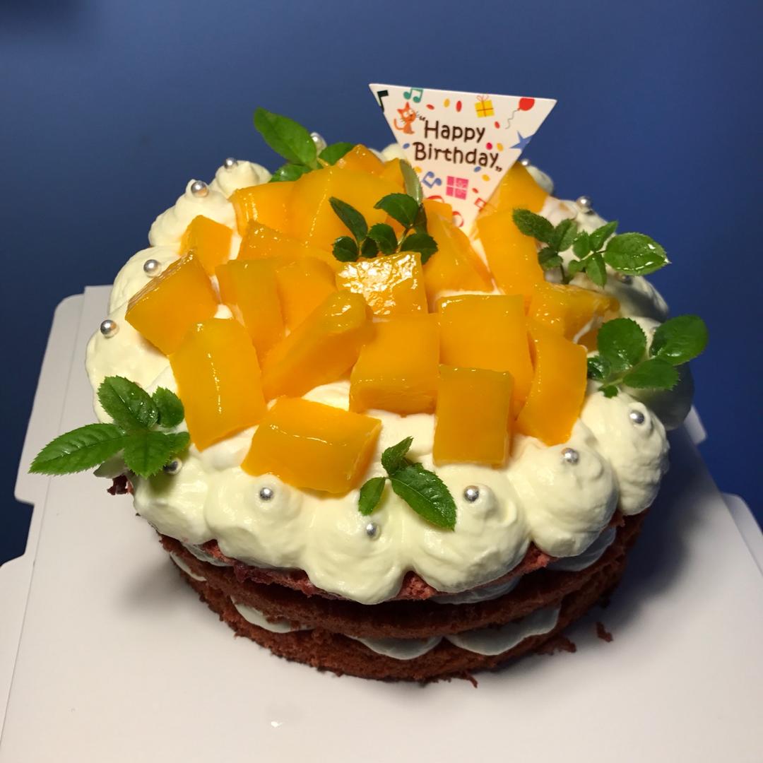 【零失败】不会裱花没关系的水果裸蛋糕 芒果裸蛋糕 完美戚风胚
