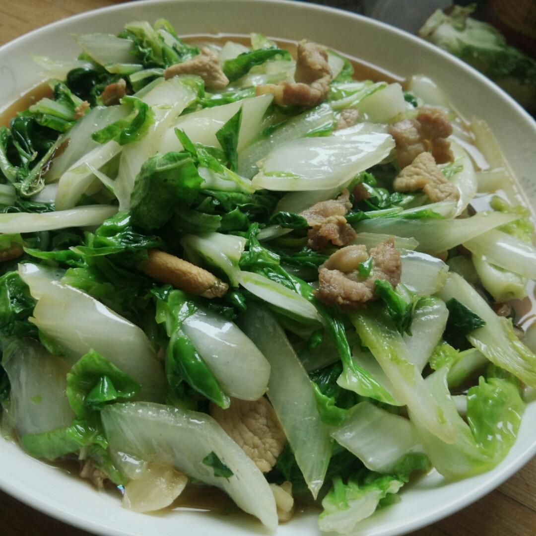 蔚蔚的蔚做的小白菜炒肉片