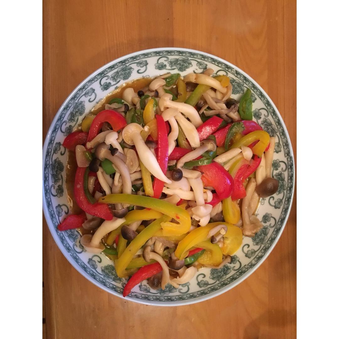 蚝油彩椒白玉菇