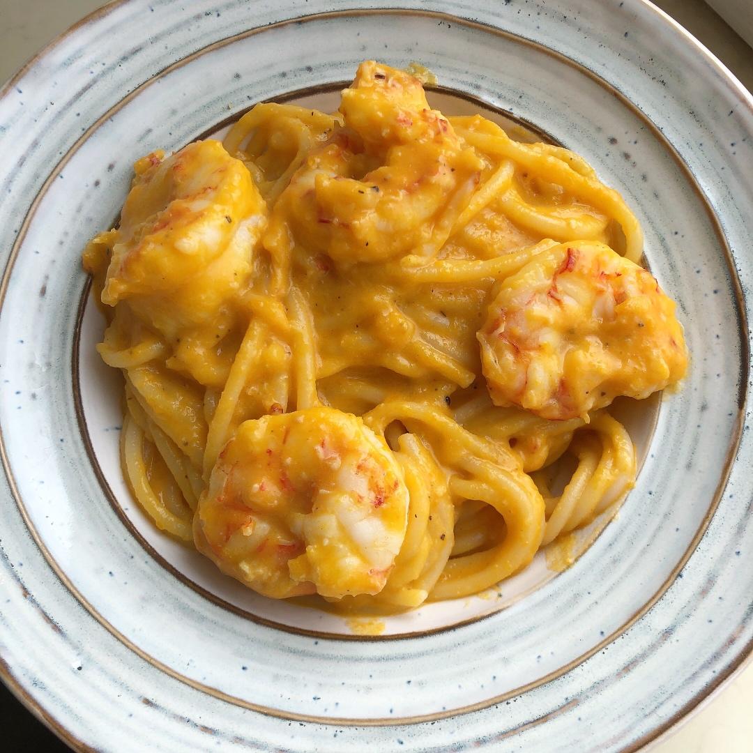 ⚠️低脂高蛋白🥚奶香浓香    🍝南瓜虾仁意面🍝