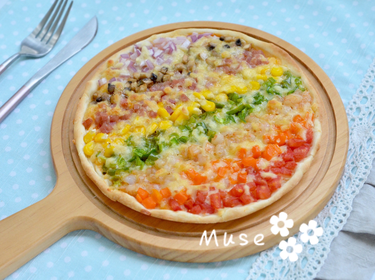 彩虹披萨（附简易手揉薄脆饼坯）