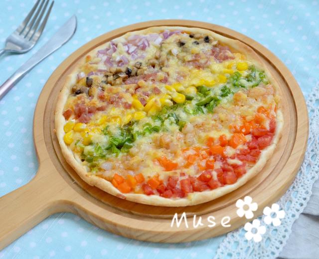 彩虹披萨（附简易手揉薄脆饼坯）的做法