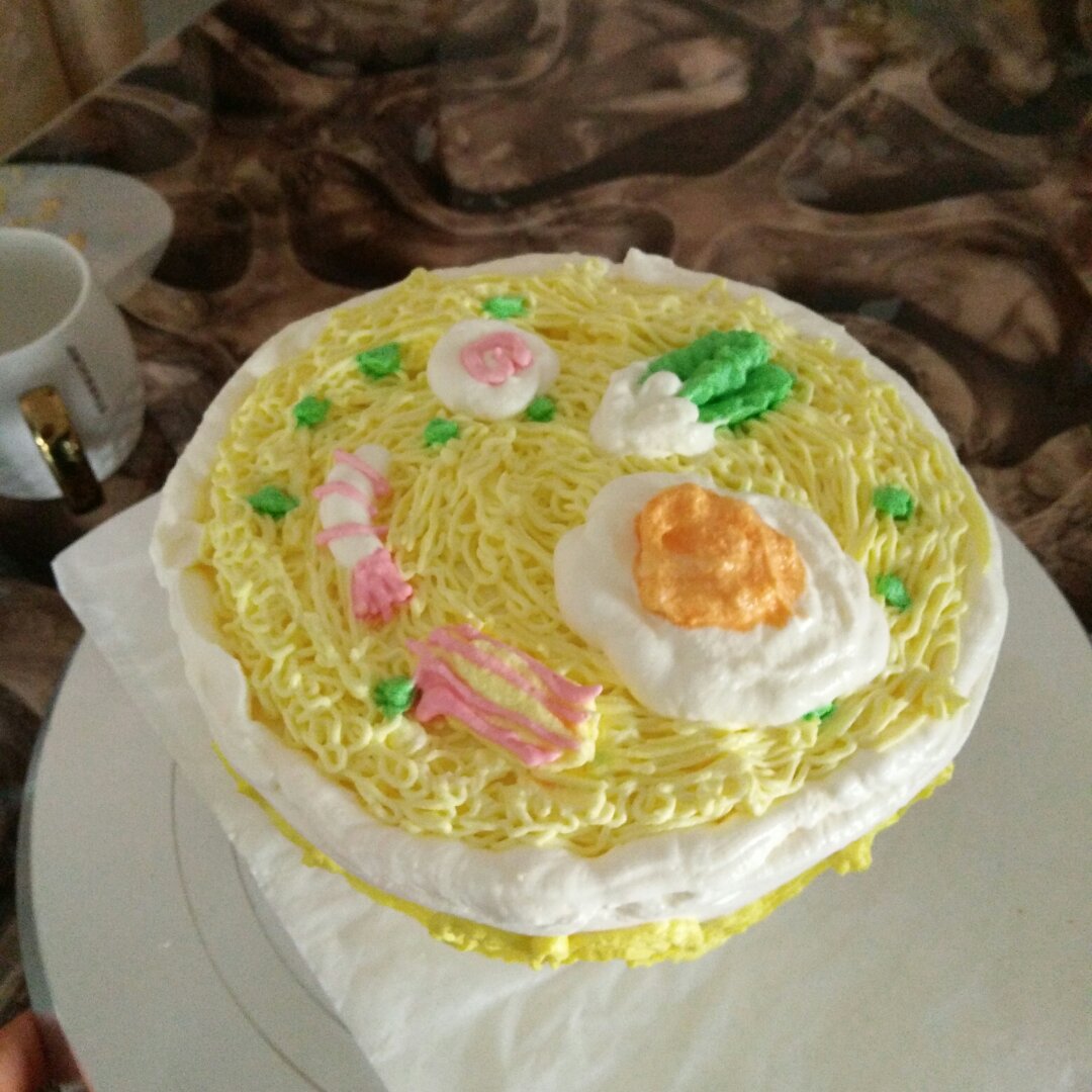 鸡蛋虾仁鱼板面蛋糕(寿面蛋糕)