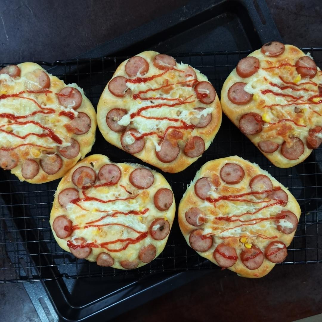🍕快手简单｜一次发酵｜可可爱爱火腿披萨小面包｜学生早餐