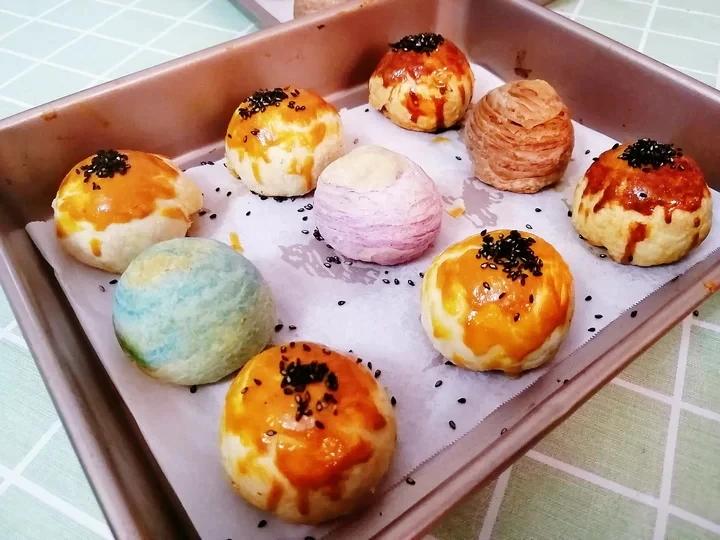 蛋黄酥~紫薯、抹茶、原味~花好月圆，中秋快乐~内附一次做六色蛋黄酥方法~