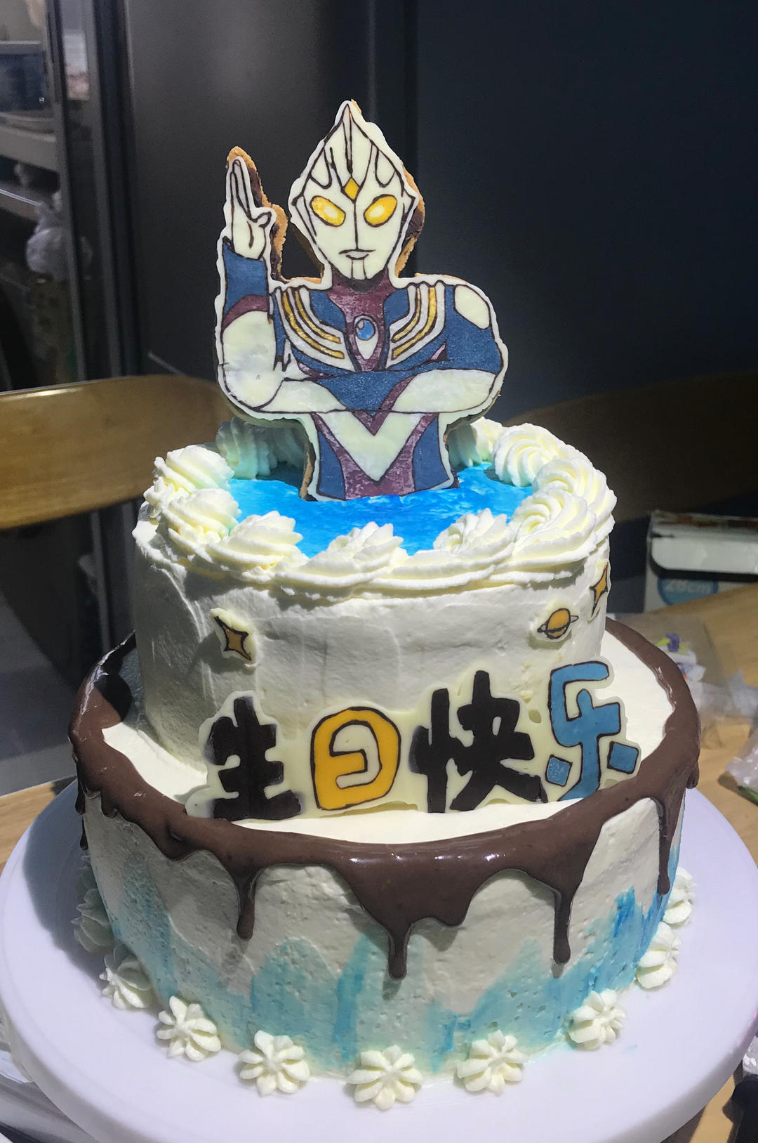 双层戚风水果蛋糕打桩