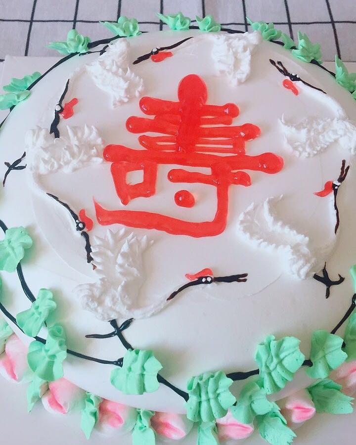 祝寿蛋糕——奶油霜刺绣松鹤常春