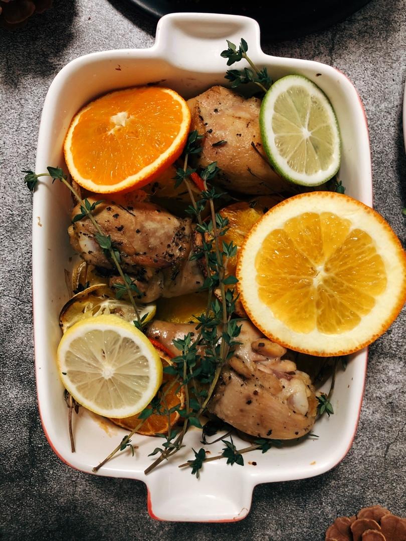 快手圣诞菜谱-柑香蜂蜜鸡腿