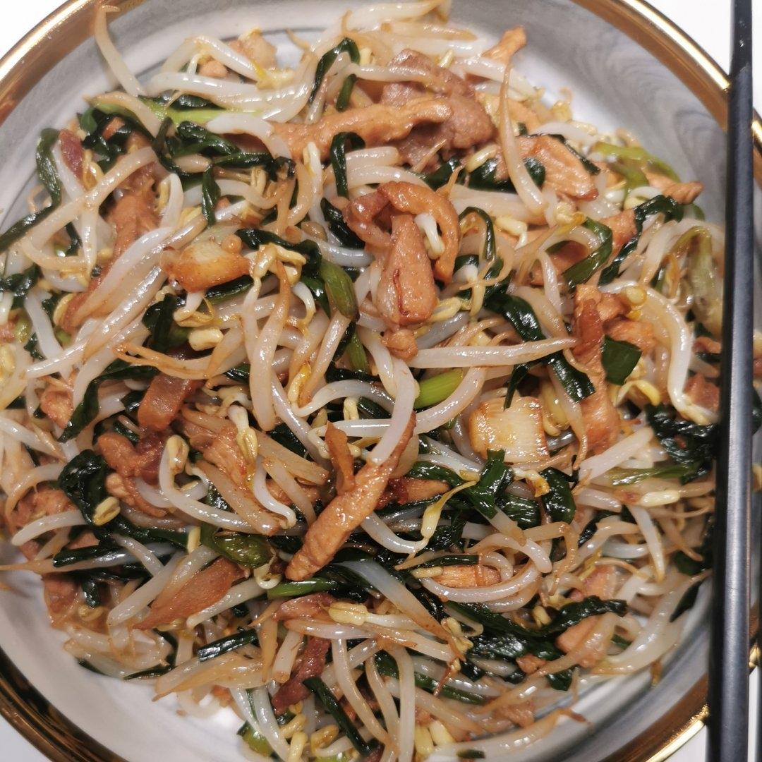 肉丝炒韭菜豆芽菜