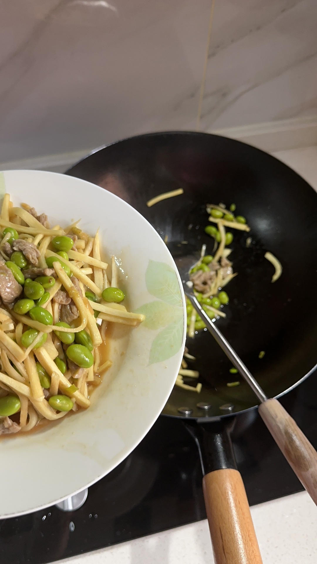 茭白毛豆炒肉丝