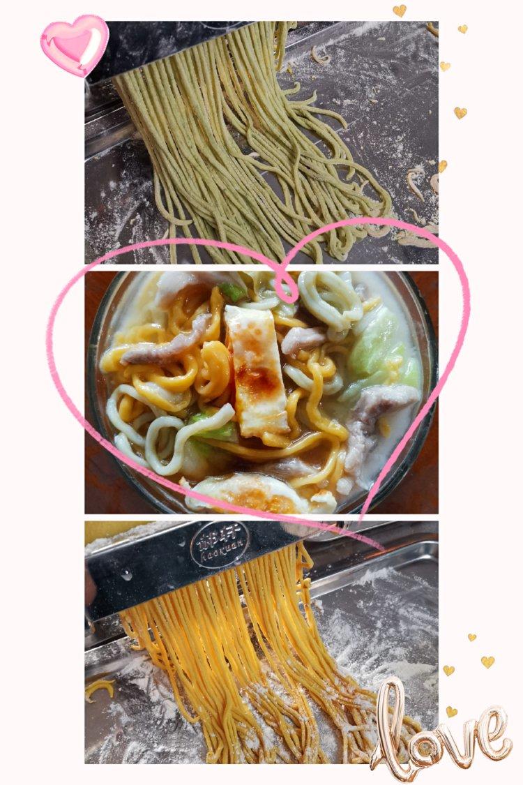 抹茶面五彩果蔬面，压面机自制面条