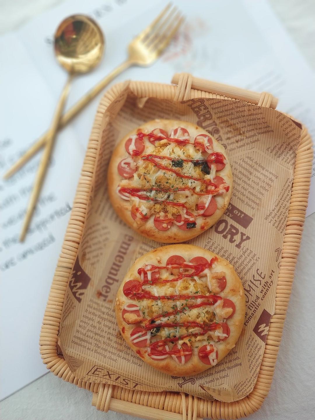 93快手简单|一次发酵|可可爱爱火腿披萨小面包|学生早餐