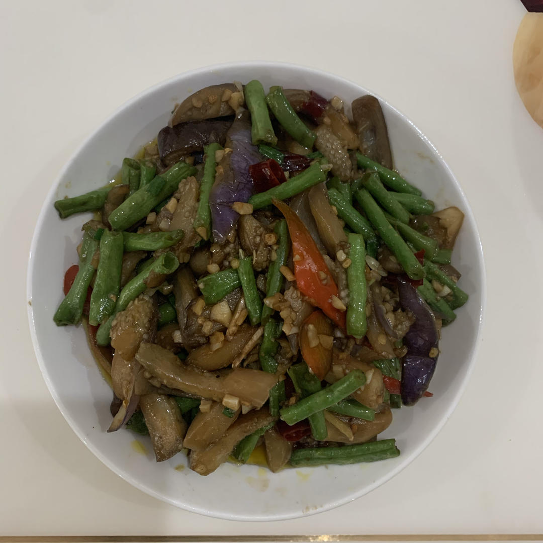 下饭菜茄子炒豆角（少油版）