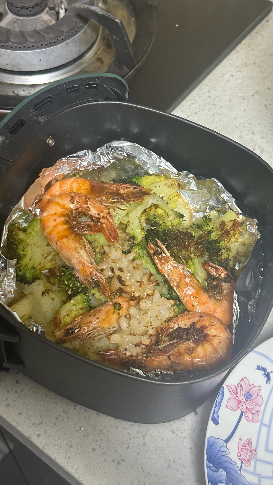 空气炸锅烤蔬菜（土豆南瓜西兰花口蘑洋葱大蒜瓣）