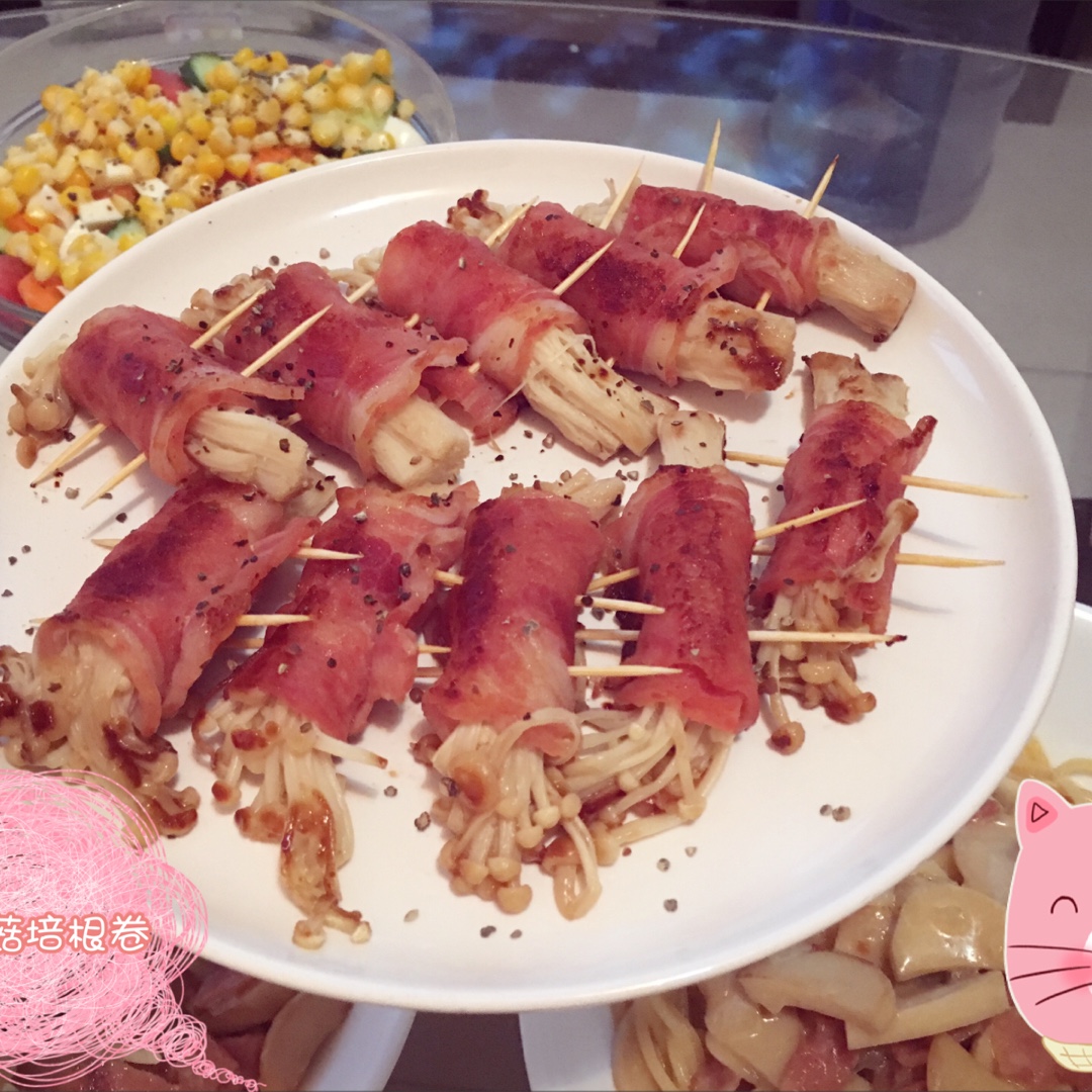 香煎培根金针菇卷