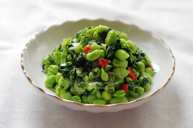 爆腌青菜炒毛豆