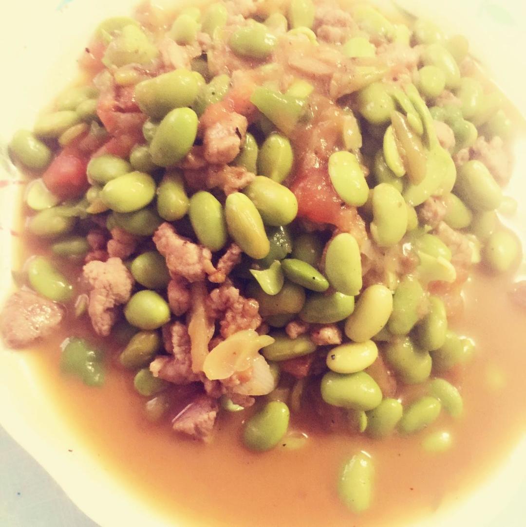 番茄肉丁炒毛豆（家常菜）