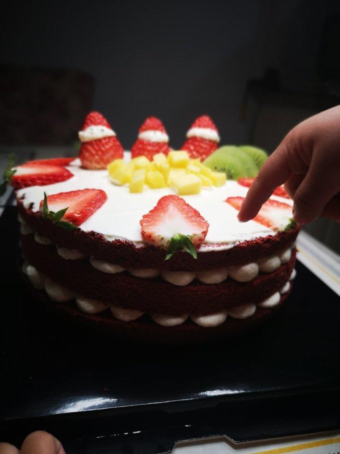 圣诞草莓雪人 红丝绒戚风裸蛋糕