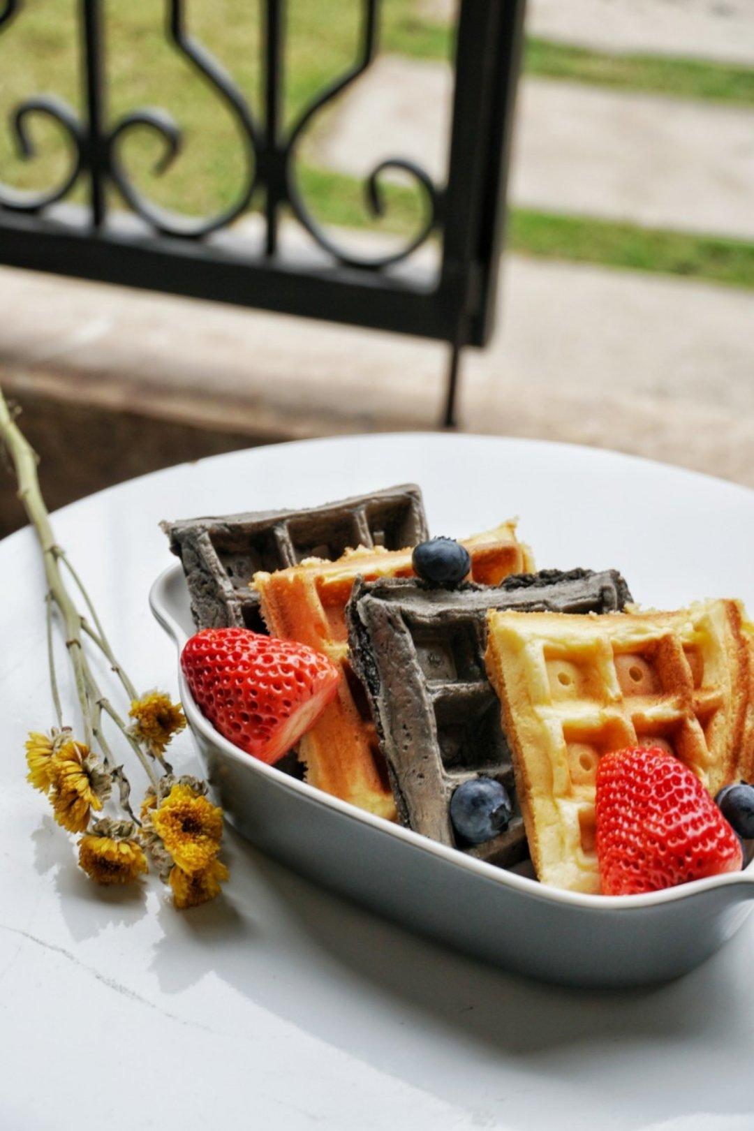 无油糖墨鱼汁黑麦咸华夫【健康主食】配肉➕pb2花生酱